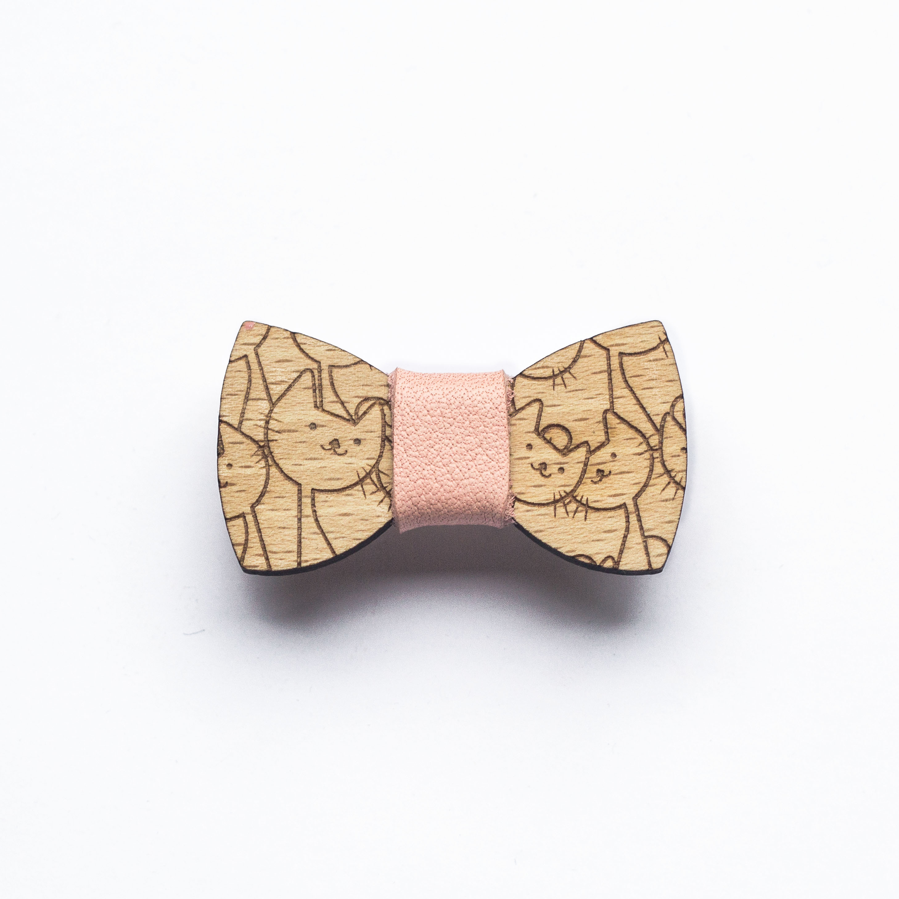 Barrette noeud en bois de hêtre et cuir motif chats - Decocot: decoration  et accessoires en bois pour enfants