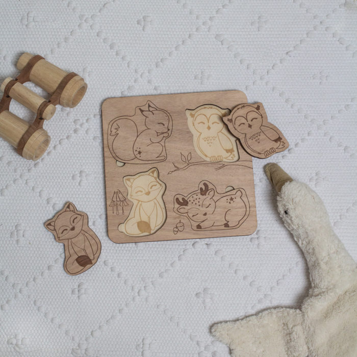 puzzle encastrement en bois pour enfant cadeau de noel animaux foret